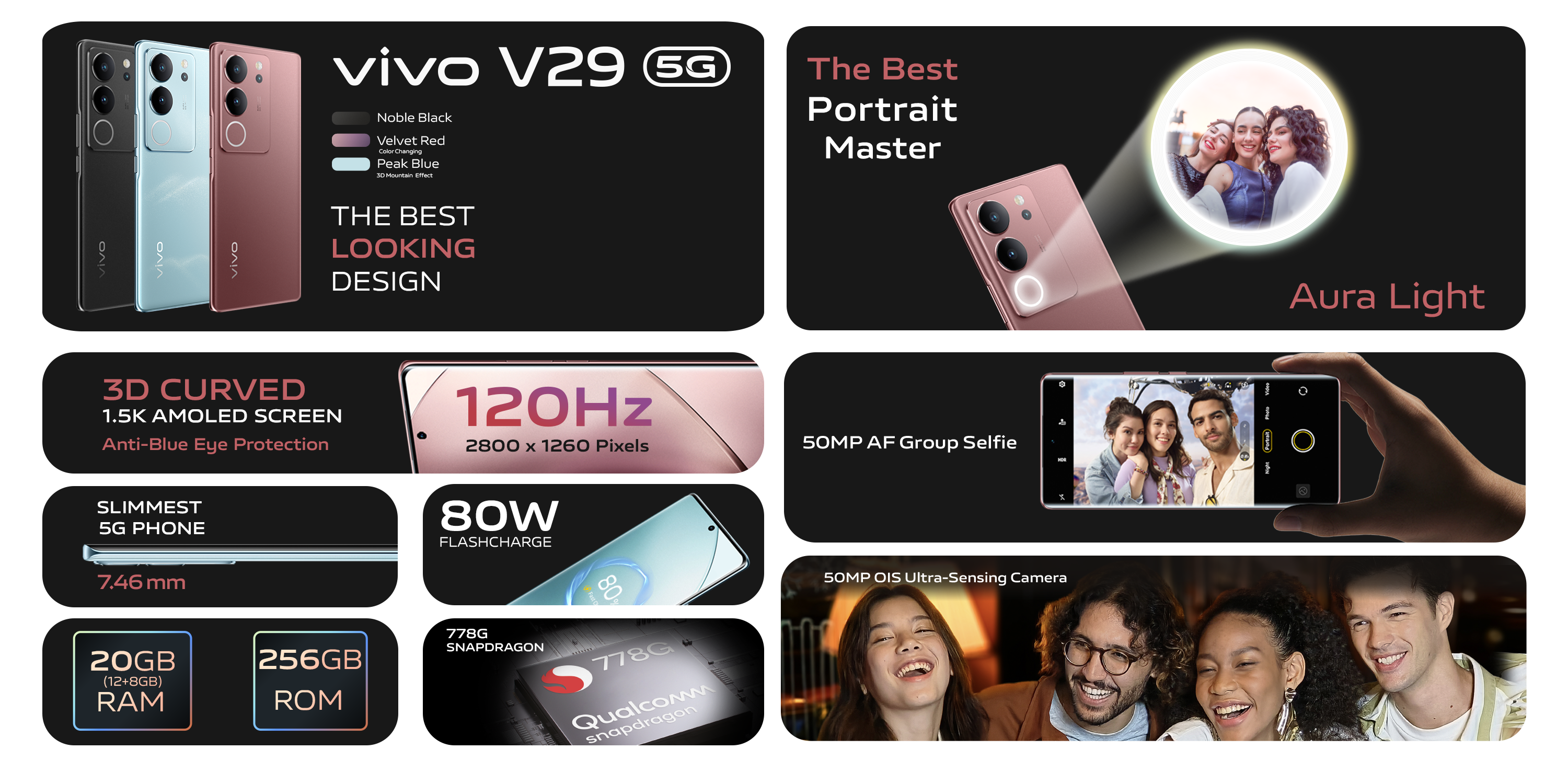 vivo V29 5G (Velvet Red, 12GB+8GB RAM, 256GB) | Slimmest 3D Curved 1.5K  AMOLED 120Hz Display | 50MP AF Group Selfie | Aura Light OIS | Online