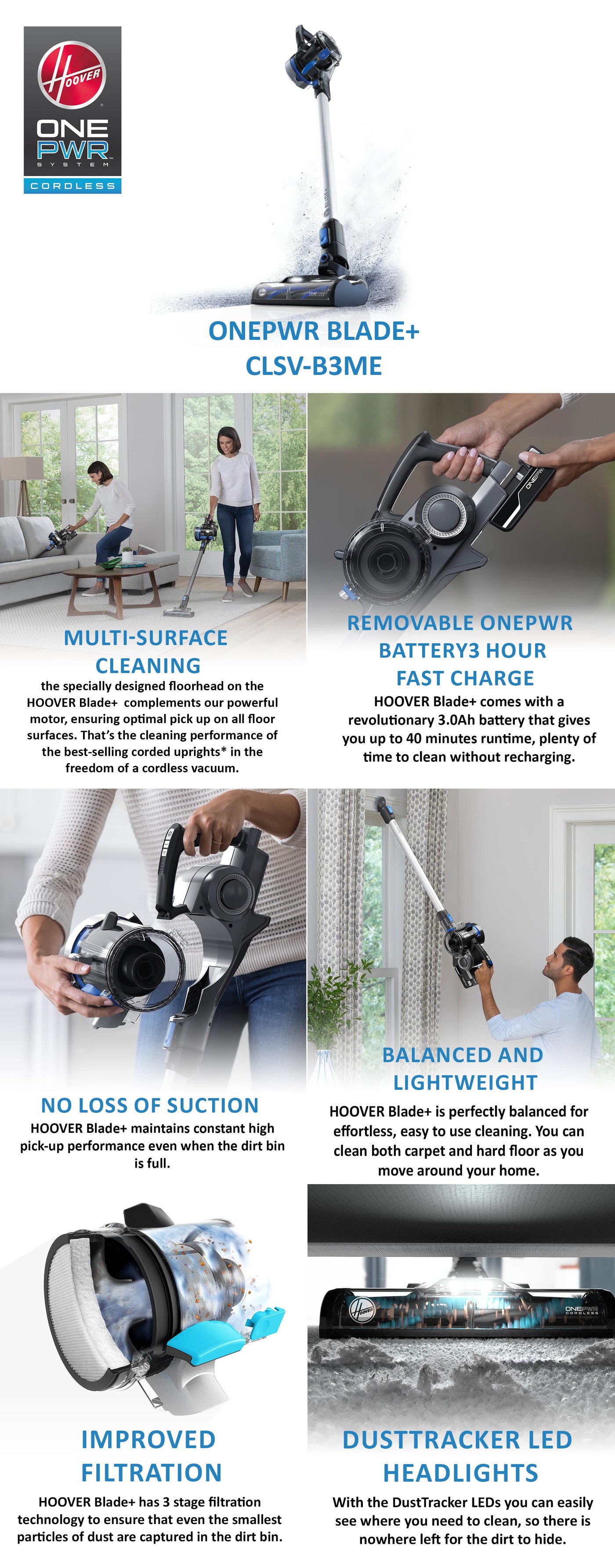 HOOVER Onepwr Blade+ Cordless Vacuum Cleaner Machine, Up to 40 min