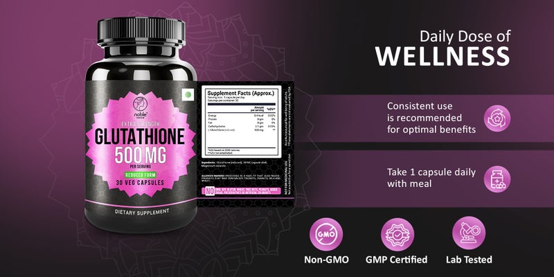 noble nature Extra Strength Glutathione 500 mg - Reduced Form - 30 Veg  Capsules | Best Price UAE