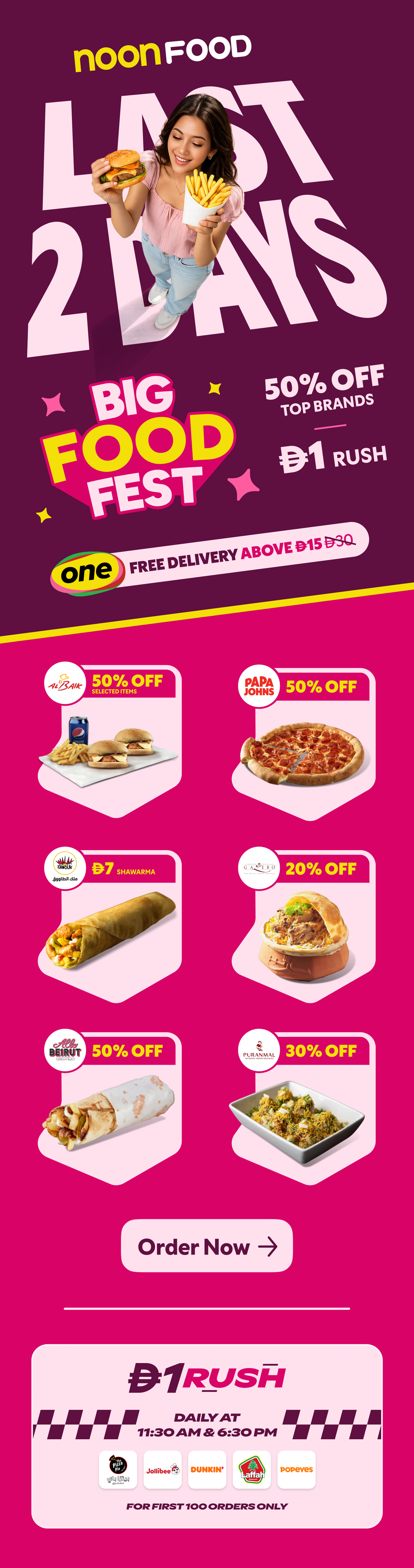 Last 2 days to grab 50% OFF & 1 AED Rush hour deals at Big Food Fest