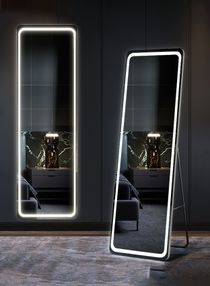 LED Mirror Modern Full Length Mirror Standing Hanging or Leaning Against Wall Floor Mirror Dressing Mirror Wall Mounted Mirror Aluminum Alloy Thin Black Frame 3 Color LED 50x160cm Type A 