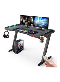 RoyalPolar Gaming Desk with RGB LED Lights wireless remote PC Computer Desk Z Shaped Gamer Home Office Computer Desk Table with Handle Rack Cup Holder  Headphone Hook 
