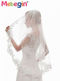 Women's Short Lace Wedding Bridal Veil With Comb 90cm White Ivory Embroidered Applique Veil for Bridal 