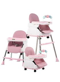 4 In 1 Nora Convertible High Chair For Kids With Adjustable Height And Footrest Baby Toddler Feeding Booster Seat With Tray Safety Belt Kids High Chair For Baby 6 Months To 4 Years Pink 