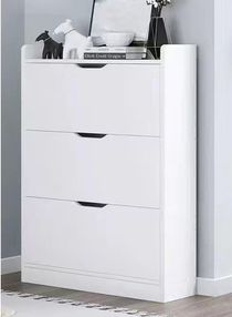Ultra Thin Tilting Shoe Cabinet Rack White 80 x 17 x 115 cm 