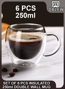 Pack Of 6 Insulated Double Wall Cups With Handle Espresso Latte Cappuccino Shot Glasses Clear Tea Coffee Mugs 250ml For Hot And Cold Beverages 