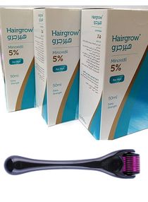 Hairgrow 5% minoxidil Pack of 3 x 50ml with one Derma Roller Hair Growth 1mm 