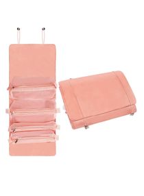 Small Makeup Bag for Women - Portable Cosmetic Bag for Travel Toiletry Bag Organizer, Rolling Make Up Bag with 4 Detachable Storage Bags for Cosmetics Accessories (Pink) 