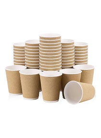 50-Piece Hot Beverage Corrugated Disposable Ripple Insulated Coffee Cups 12 Ounce 