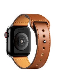 Leather Band for Apple Watch 42mm 44mm 45mm,  Replacement Wristband Strap For iWatch Series 7 6 5 4 3 2 1 SE (Brown) 