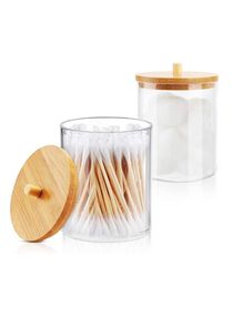 Acrylic Qtip Holder Dispenser Jars with Bamboo Lids Cotton Ball Pad Round Swab Holder for Bathroom Accessories Storage Organizer 
