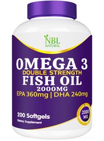 Omega 3 Fish Oil 2000 mg 360 EPA 240 DHA Double Strength Cardiovascular Support 200 Softgels 