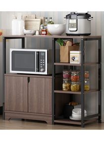 3-Tier Kitchen Rack with Storage Cabinet Multi Function Microwave Oven Stand Spice Holder for Utensils Vegetable Fruit 