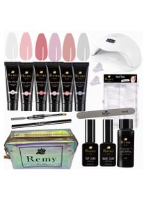 Poly Nail Gel Acrylic Kit 6 Colors with Sun X5 Plus UV Led Lamp Slip Solution for Manicure Beginner Starter DIY at Home 