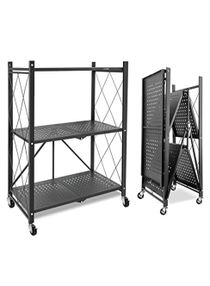 Generic Storage Shelves Heavy Duty on Wheels 3 Tier Rolling Cart Metal Shelving Units 28" W x 14" D x 35" H for Garage Kitchen Bakers Metal Wire Collapsible/Foldable Organizer Rack 