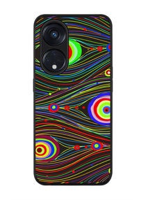 Rugged Black edge case for Reno 8T 5G / Oppo A1 Pro 5G Slim fit Soft Case Flexible Rubber Edges Anti Drop TPU Gel Thin Cover - Peacock Eyes 