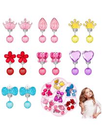 7 Pairs Clip On Earrings for Girls Dress Up Earrings Princess Play Earrings Set for Girls, No Pierced Design Earrings Princess Accessories for Girls Birthday Gifts 
