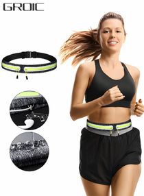 Sports Running Belt Outdoor Dual Pouch Sweat-proof Reflective Slim Waist Pack Fitness Workout Belt Pack Waistband for Fitness Jogging Workout Gym Sports Travel Exercise 