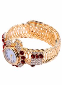 Women's Watches, Quartz Shiny Gold Watch with Crystal Rhinestones Diamonds, for Women Wrist Jewelry, Fashion Ladies Bracelet Bracelet Watch (Ruby) 