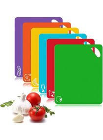 Flexible Kitchen Plastic Cutting Boards with Food Icons, Mats with Food Icons and Easy Grip Handles, Dishwasher Safe Hanging Food Board Mats, 6-Pack 
