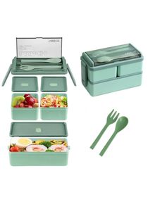 Bento box, Lunch Box, Food Container, Leakproof, Large Size - 1400 ml, For Kids and Adults, 3 Compartments, Including Reusable Cutleries With Storage Slot, Microwave Safe, For Work and School 