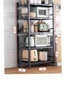 Multipurpose 5-Tier Storage Shelf Display Rack for Kitchen Black, Kitchen Storage Baker's Rack Adjustable, Stainless Steel 