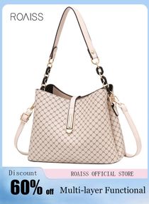 PU Leather Handbag Large Capacity Shoulder Bag for Women Beige 