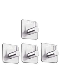 Self Adhesive Hooks 4 Pack Stainless Steel Wall Hanger Hanging for Robe Coat keys towel hooks Heavy Duty wall mounted hooks for home Bathroom Kitchen Waterproof Sticky holder (sliver) 