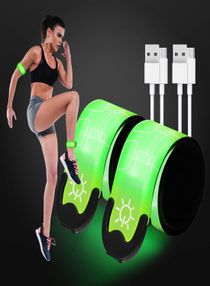 LED Armbands for Running, 2Pcs LED Glow Bracelets Safety Wristband USB Running Reflective Gear, High Visibility Running Lights for Runners, Night Walkers, Bikers, Camping Outdoor Sports 