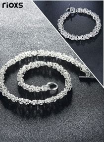 Men Link Chain Jewelry Set Silver Plated OT Buckle Necklace Bracelet Set Fashion Short Thick Chain Party Accessories 