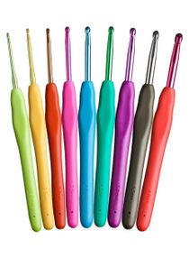 Crochet Hook Set 9 Pcs Aluminum Soft Grip Rubber Handle Knitting Crochets Needles with Distinguishable Color Stitches Craft Hooks Sewing Tools Sizes 2mm-6mm 