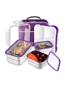 Stainless Steel Lunch Box for Kid School, Insulated Bento Lunch Box with Bag, 3 Compartment Divided Lunch Containers with Lids, Leakproof, BFA Free, Dishwasher Safe,  1260ML Purple 