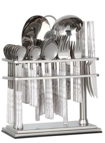 Cutlery Set 38 Piece 18-10 Stainless Steel Flatware Set with Stand Tea & Ice Spoon Dinner & Cake Fork Fruit Knife Soup ladle Rice Server Mirror Polish -  Service for 6 Persons 