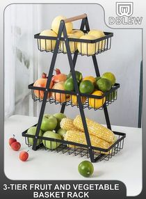 3 Tier Countertop Fruit Basket Three Lay3 Tier Countertop Fruit Basket Three Layer Vegetable Storage Rack Bread Display Stand For Kitchen Food Bowl Holder Organizer Home Office Travel Camping Picnic 