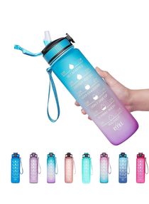 Tycom Water Bottle 1L with Time Marker Strainer Tritan BPA Free Leak-Proof BPA Free, Motivational Reusable for Fitness Gym Outdoor Sports (Dark Blue-Pink) 