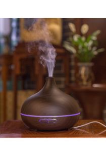 500ML Aromatherapy Essential Oil Diffuser Wood Grain Remote Control Ultrasonic Air Humidifier Cool with 7 Color LED Light 