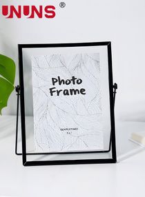 Tabletop Photo Frame With Bracket,Black Metal Floating Picture Frame,DIY Clear Glass Photo Frames Ornament,6.8x8.8inch 