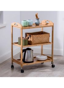 LINGWEI Bamboo Kitchen Trolly Food Serving Cart Wooden Kitchen Cart with Movable Wheels Rolling Storage Cart Kitchen Storage Cart Island Cart with Lock Wheels Wooden Storage Rack 