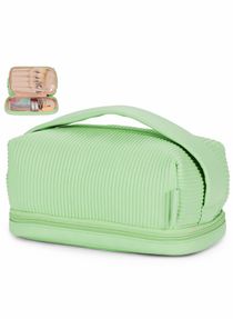 Travel Makeup Bag, Cosmetic Bag Make Up Organizer Case, Large Wide-open Pouch for Women Purse Toiletries Accessories Brushes (Green) 