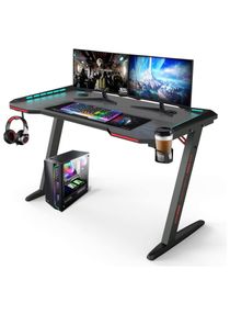 Z Shaped Large PC Computer Gaming Desk Table with RGB LED Lights Cup Holder And Headset Hook 