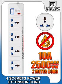 4 Outlets Power Strip 4 Universal Multi Plugs Sockets Electric Board Extension Cord Charging Station 2 Meter Lead For Kitchen Office Home Computer Laptop Mobile Phones Tablets 