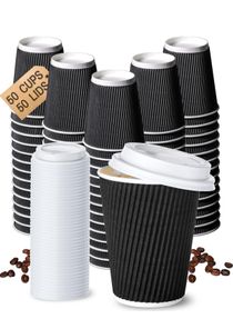 [50 Pcs] Paper Cups 8 oz With Lids Disposable Coffee Cup With Lids Coffee Cups Disposable Paper Cup Coffee Cup Paper Cups with Lids Ripple Espresso Cups Disposable Cups 8 oz 