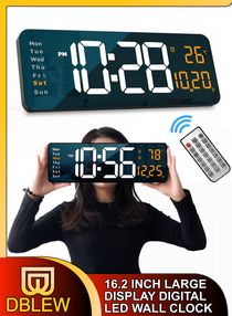 Modern Digital 3D LED Wall Mount Alarm Clock Large Display 16.2 Inch Screen Home Office Living Bed Room Decor Big Clock With Remote Control Date Day Week Temperature Count Up Or Down Timer USB Powered 