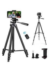 Phone Tripod QITELE 50" Extendable Cell Phone Tripod with Wireless Bluetooth Remote and Universal Phone Holder, Perfect for Video Recording/Selfies/Live Stream 