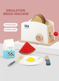 Kitchen Play Set Bread Machine Breakfast Children Wooden Role Game Toy Set 