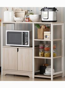 3-Tier Spice Holder Microwave Oven Stand Kitchen Rack with Storage Cabinet Multi Function for Utensils Vegetable Fruit 