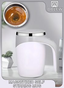 380mL Electric Magnetic Self Stirring Mug With Lid Automatic Rotating Mixing Coffee Cup Stainless Steel For Beverages Milk Hot Chocolate For Home Office Travel 