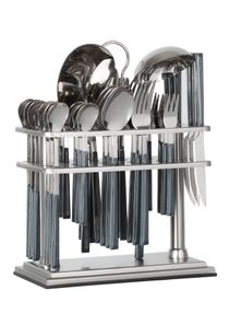 Cutlery Set 38 Piece 18/10 Stainless Steel Flatware Set with Stand Tea & Ice Spoon Dinner & Cake Fork Fruit Knife Soup ladle Rice Server  Mirror Polished -  Service for 6 Pers 