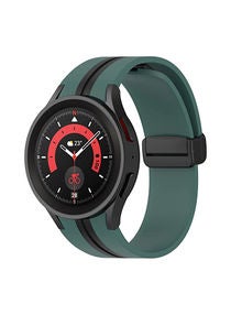 Samsung Galaxy Watch 5 Pro 45mm Strap With Magnetic Folding Buckle, 20mm Silicone Sport band for Galaxy Watch 5 40mm 44mm No Gap Wristband for Men Women Green and Black 