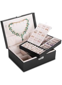 2-Layer PU Leather Jewellery Storage Box for Women Black 